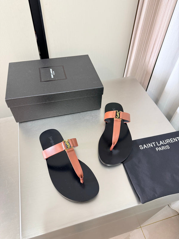 YSL Flat Flip-flops Orange in Cowhide 784707
