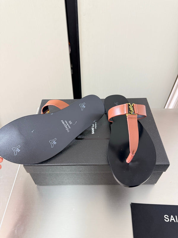 YSL Flat Flip-flops Orange in Cowhide 784707