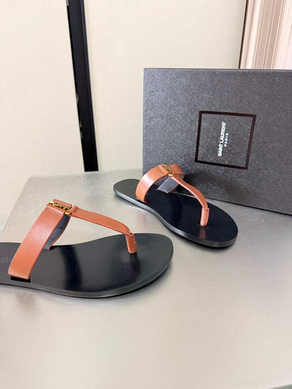 YSL Flat Flip-flops Orange in Cowhide 784707