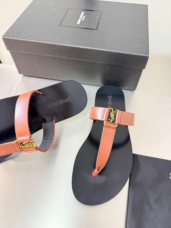 YSL Flat Flip-flops Orange in Cowhide 784707