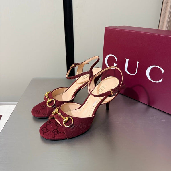 GG Buckle Stiletto Round Toe Heel Height 85mm Burgundy in Monogram 784462