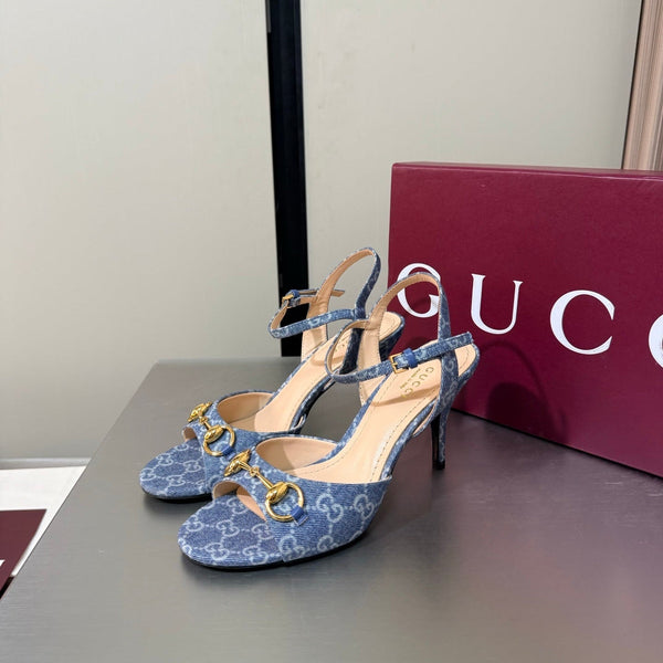 GG Buckle Stiletto Round Toe Heel Height 85mm Blue in Monogram 784461