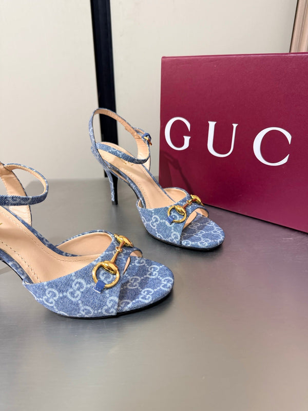GG Buckle Stiletto Round Toe Heel Height 85mm Blue in Monogram 784461