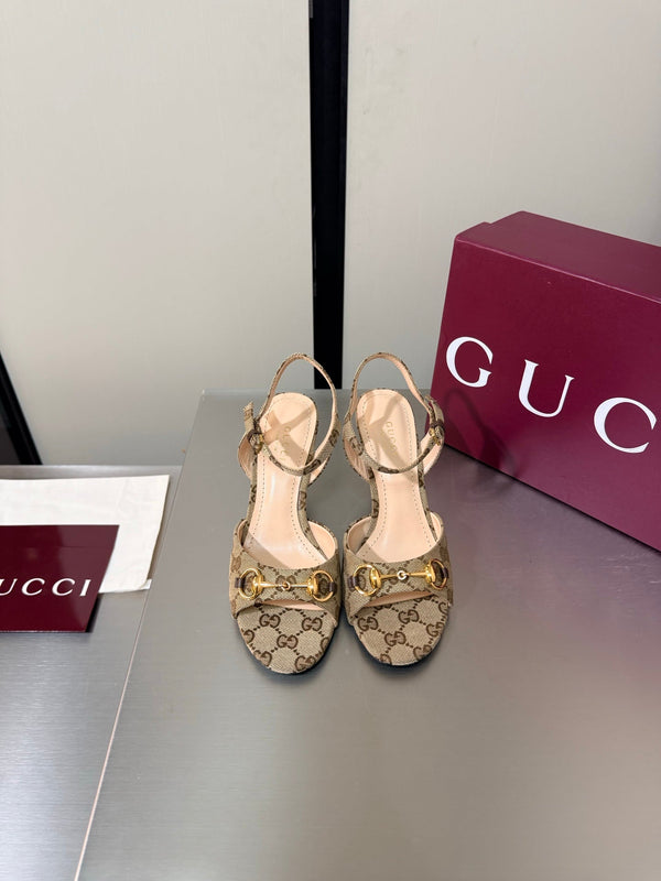 GG Buckle Stiletto Round Toe Heel Height 85mm Beige Brown in Monogram 784459