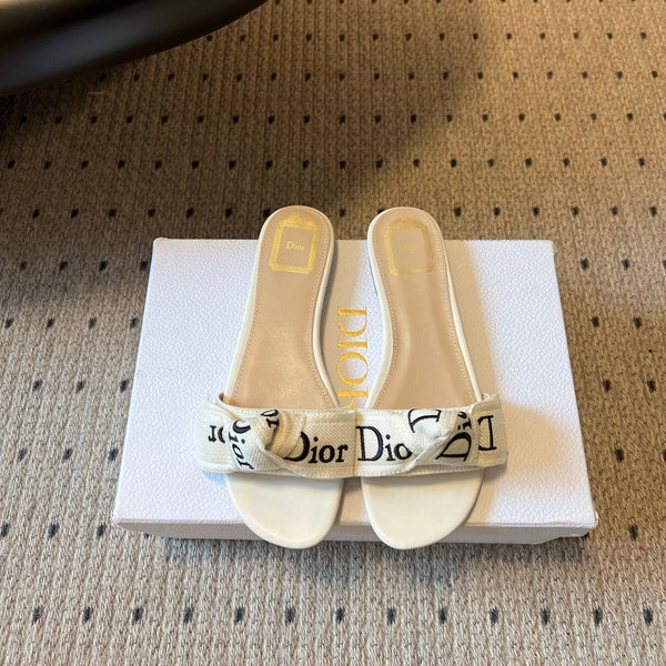 CD 26SS Letter Webbing Flat Sandals White in Fabric 789473