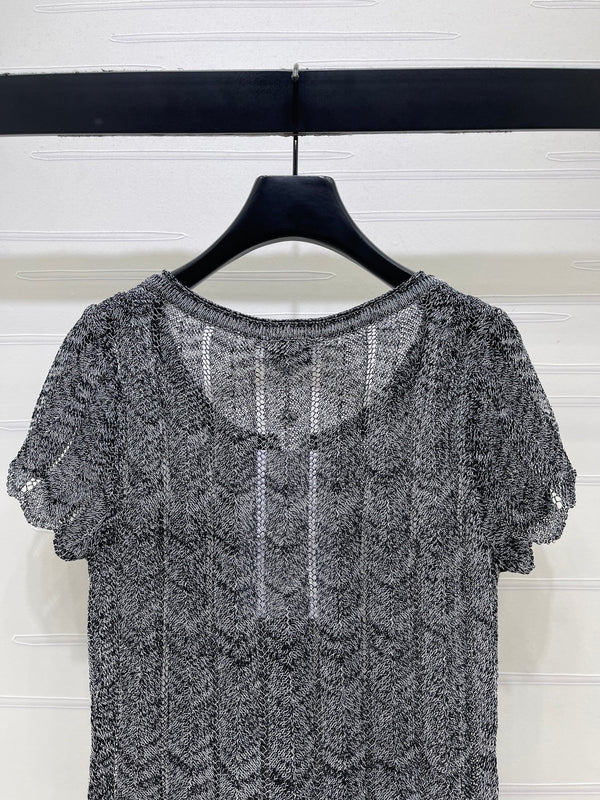 CC 26 Round Neck Short-Sleeve Cardigan Black in Wool 385424