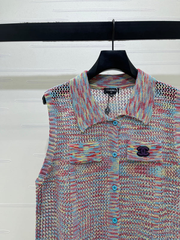 CC 26 Collared Knit Vest Colorful in Wool 385419