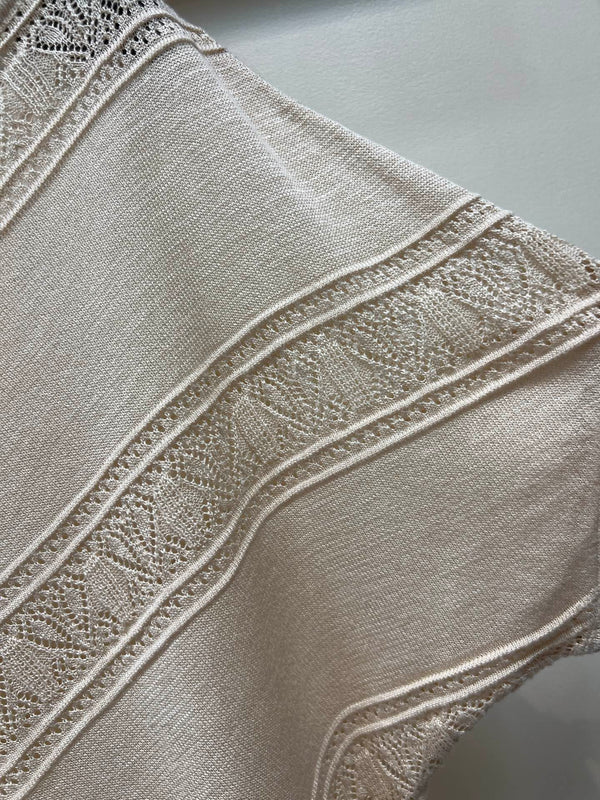CC 26 Twill Openwork Knit Top Sandy Beige in Wool 385750