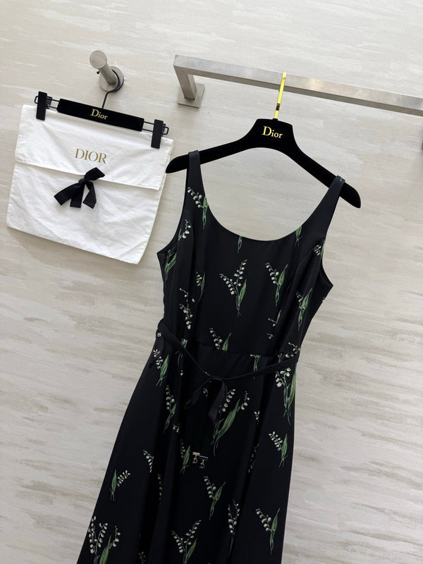 CD 26 Lily of the Valley Print Slip Dress Black in Mulberry Silk 384745