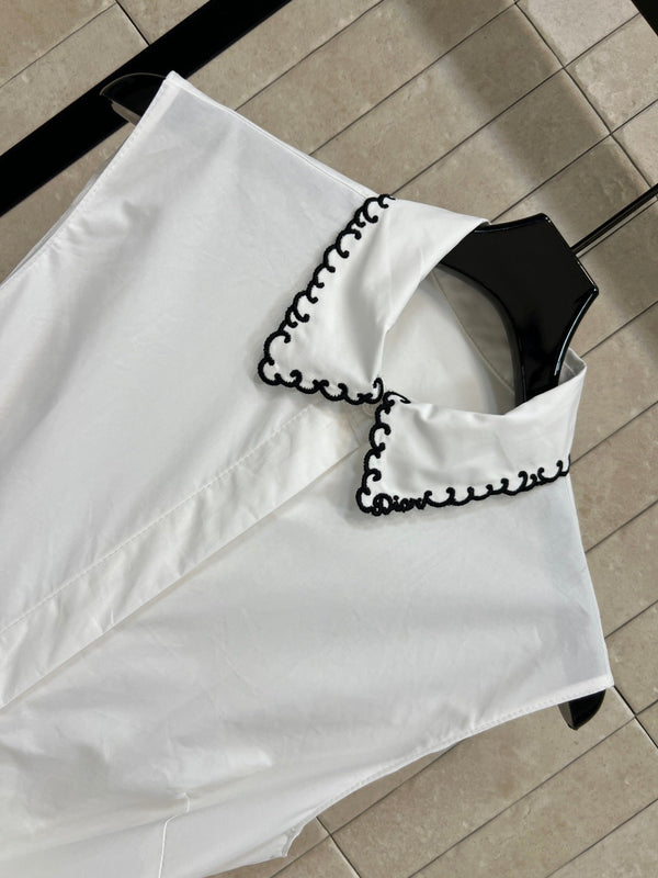CD 26 Color-blocked Collared Sleeveless Shirt Dress White in Cotton 385734
