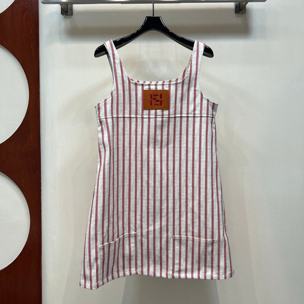 FD 26 Red and White Vertical Striped Dress in Cotton 385778