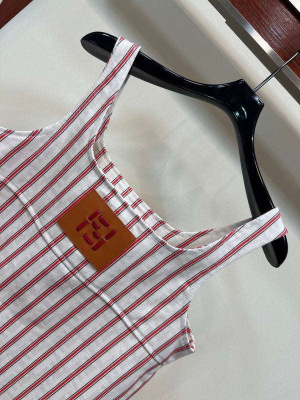 FD 26 Red and White Vertical Striped Dress in Cotton 385778