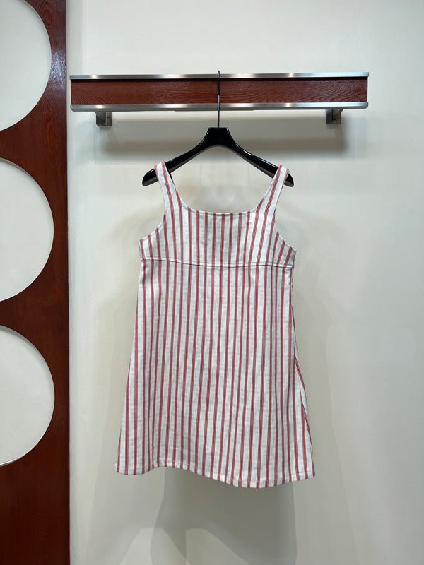 FD 26 Red and White Vertical Striped Dress in Cotton 385778