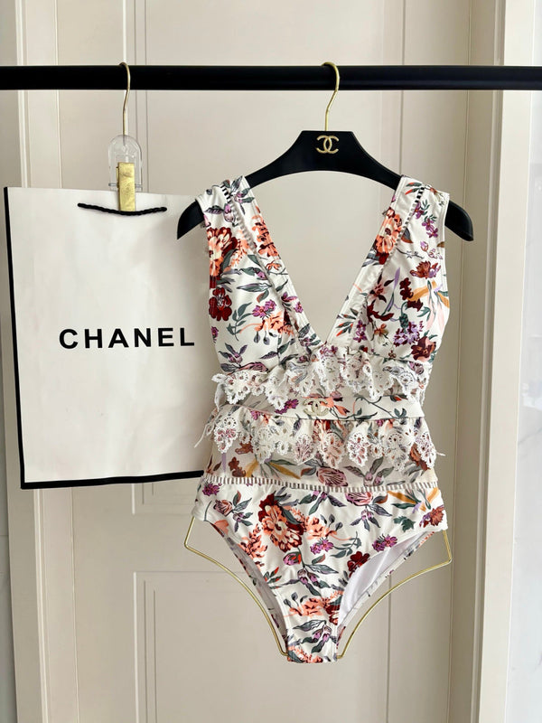 Maillot de bain une pièce en dentelle florale CC blanc multicolore 289862