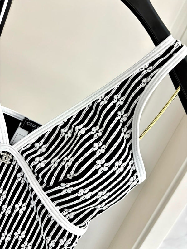 CC Striped Floral One-Piece Swimsuit in Black White 289861