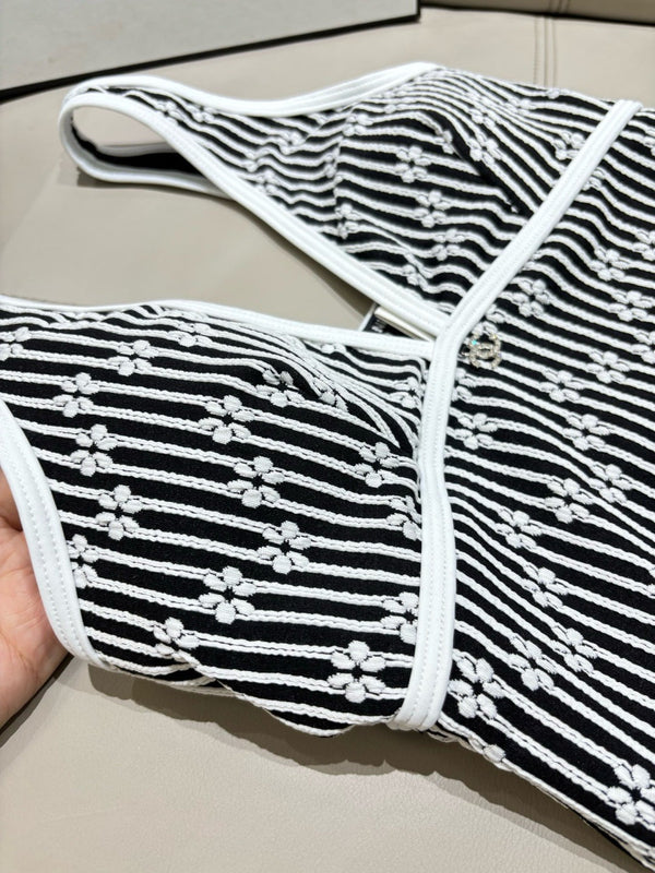 CC Striped Floral One-Piece Swimsuit in Black White 289861