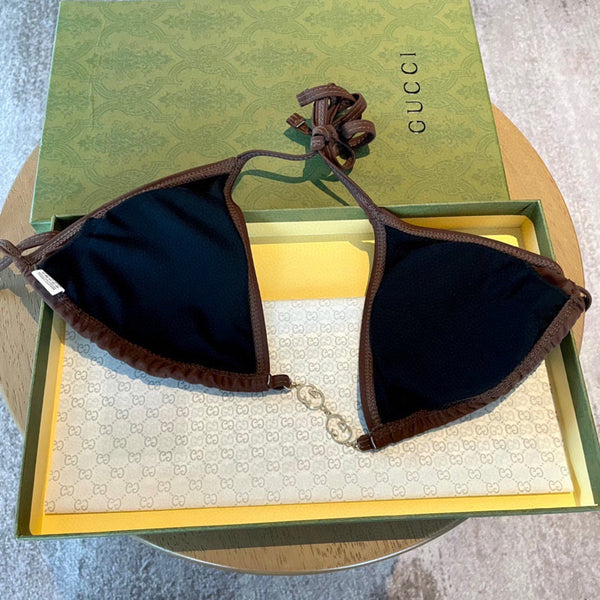 GG 26s Swimsuit Brown Featuring Gold Chain Link in Polyamide 241848