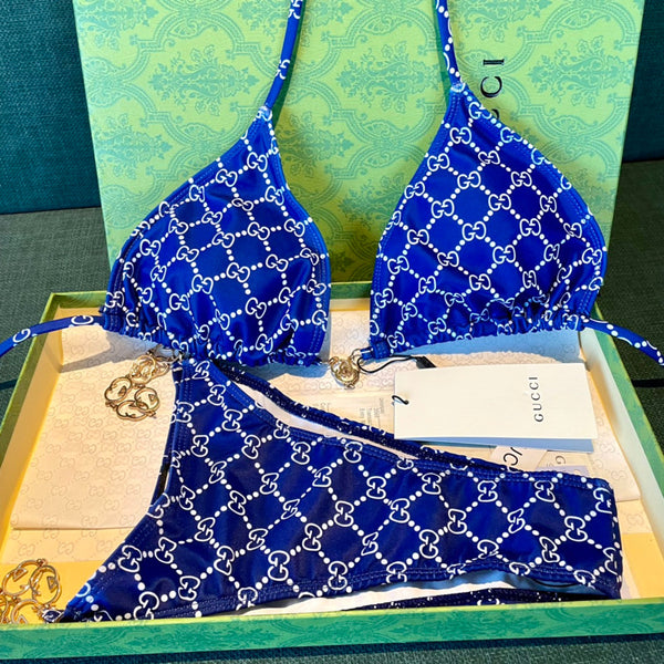 GG 26s Swimsuit Featuring Blue Gold Chain Link in Polyamide 241846