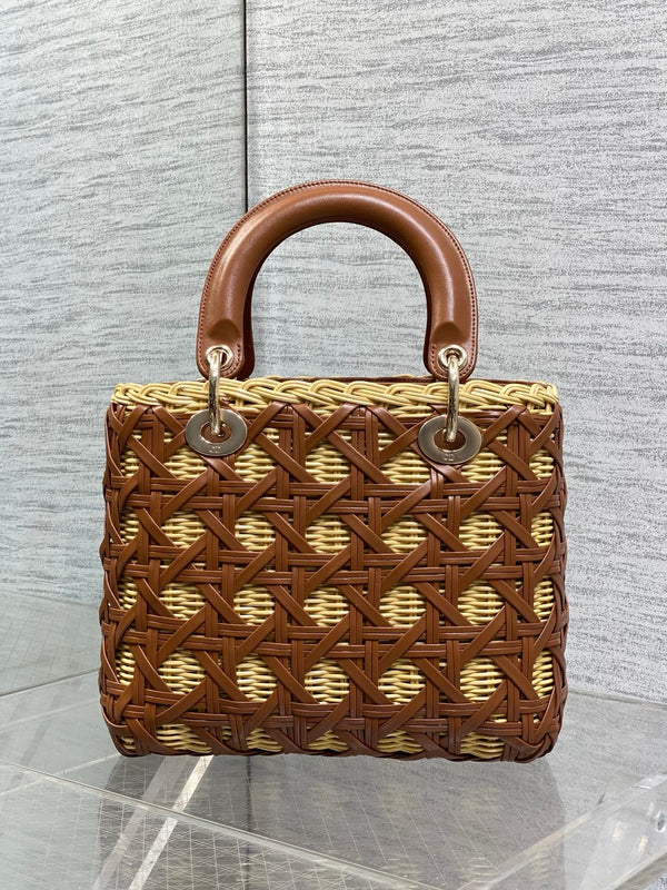 CD Lady Dior Bag 24cm Brown in Rattan 155500