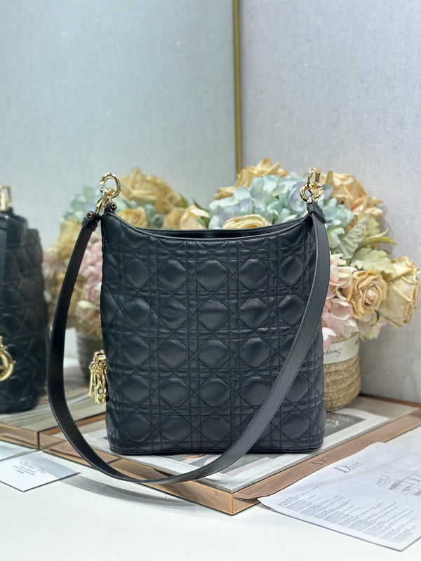 CD Lady Dior Shoulder Bag 27cm Black in Sheepskin 155546