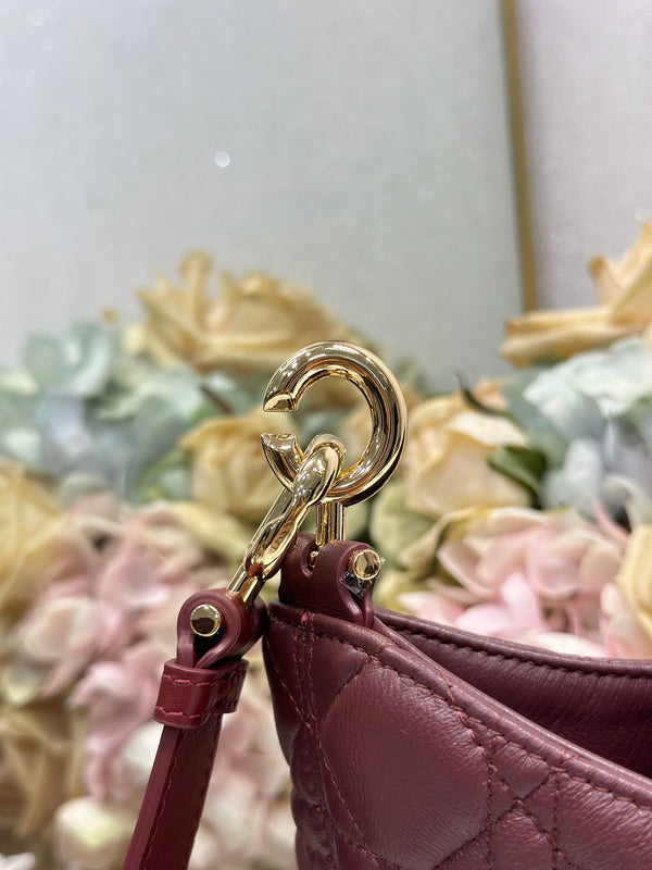 CD Lady Dior Shoulder Bag 27cm Burgundy in Sheepskin 155556