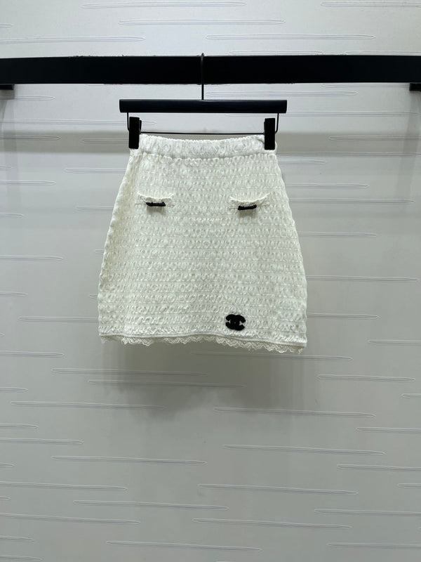 CC Bow-Tie Round Neck Knit Short-Sleeve Dress Set  White in Viscose 387003