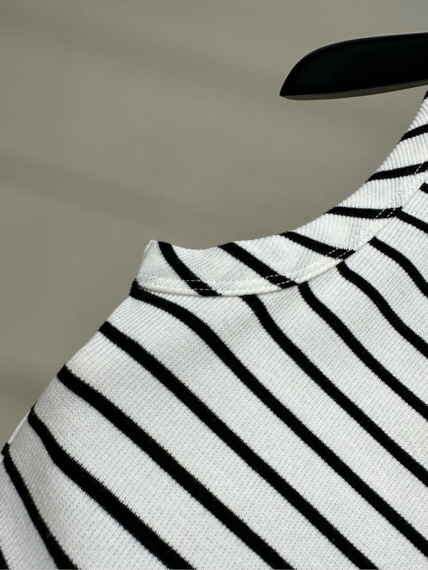 CL Black and White Striped Halter Neck Vest in Cotton Silk Blend 385448