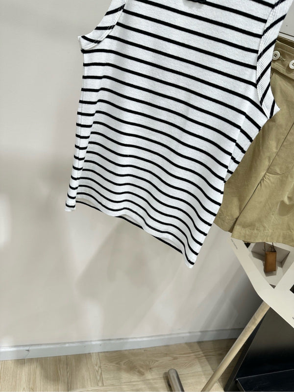 CL Black and White Striped Halter Neck Vest in Cotton Silk Blend 385448