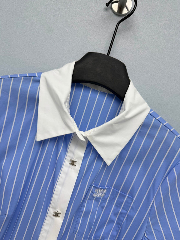 CL 26 Blue and White Striped Shirt Dress in Cotton 386781