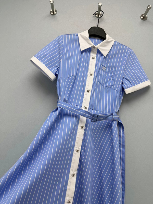 CL 26 Blue and White Striped Shirt Dress in Cotton 386781