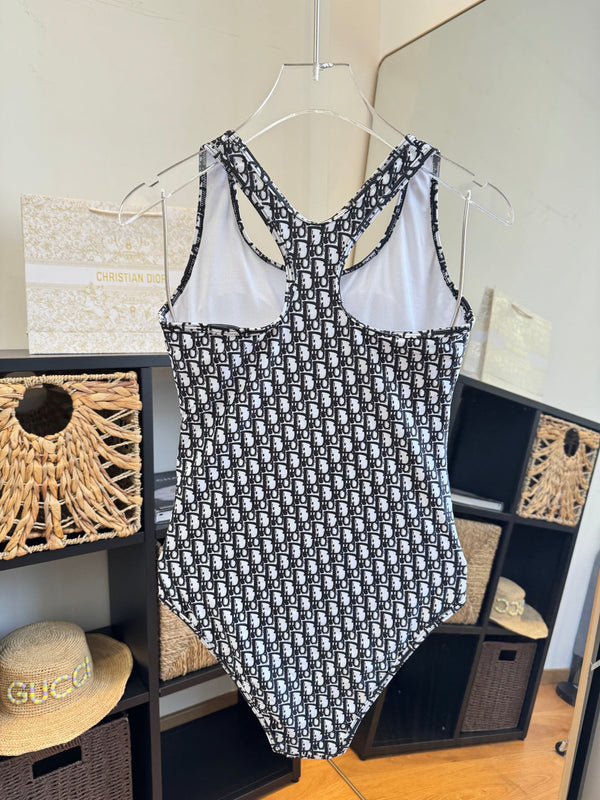 CD Oblique Print One-Piece Swimsuit Black in Polyamide 261388