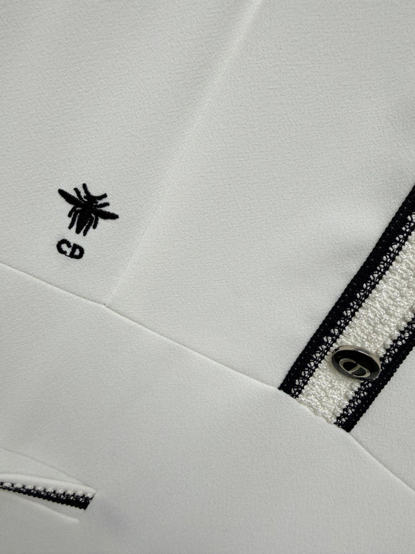 CD 26 Waist-Defining Short-Sleeve Dress White in Wool Knitwear and Cotton Blend 386807