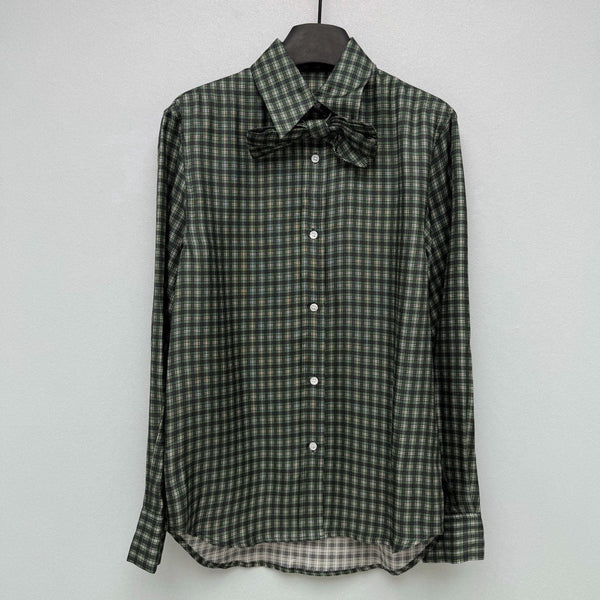 CD 26 Green Plaid Bow Tie Silk Shirt in Silk 386514
