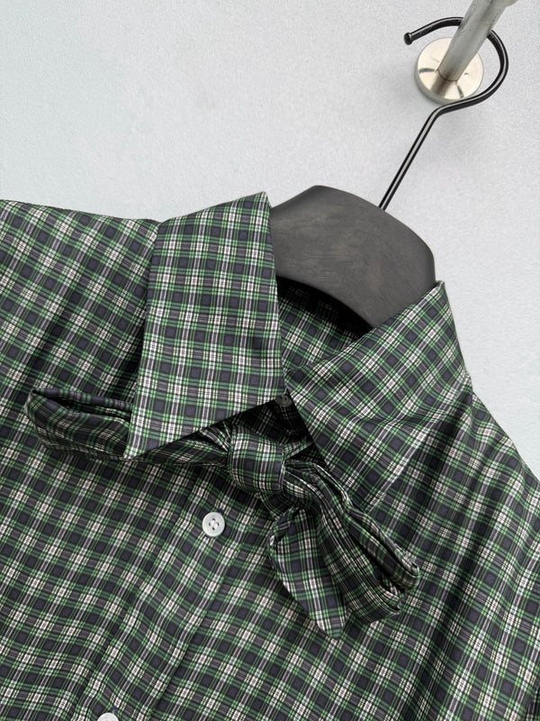 CD 26 Green Plaid Bow Tie Silk Shirt in Silk 386514