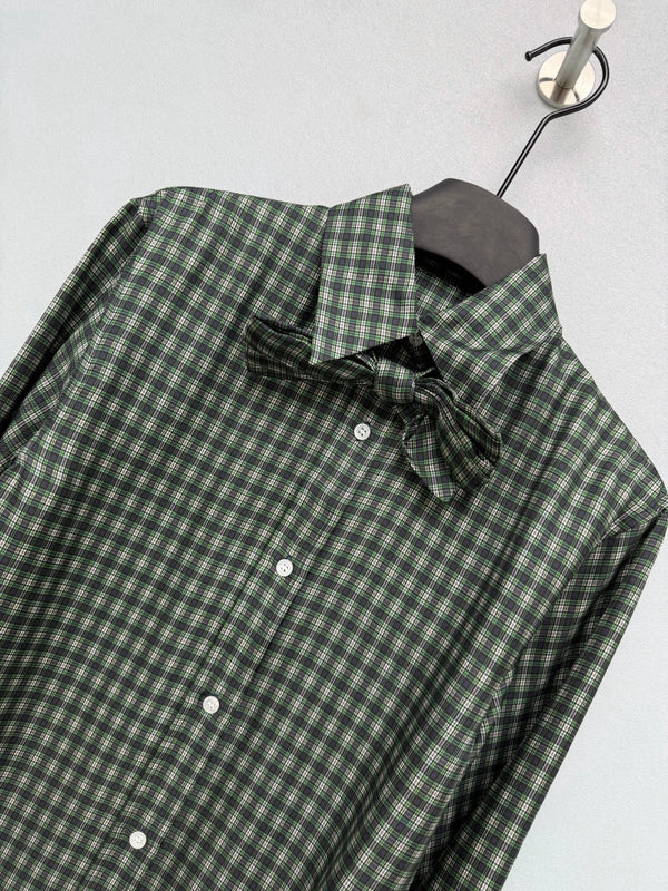 CD 26 Green Plaid Bow Tie Silk Shirt in Silk 386514