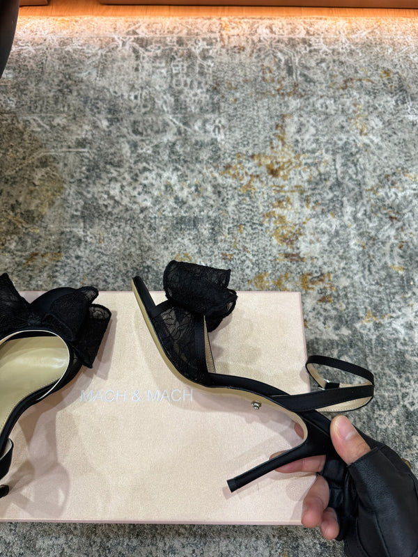 Sandales Mach 26 à talon de 90 mm en dentelle noire 804309
