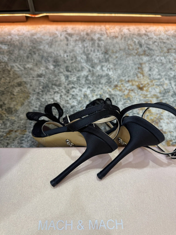 Sandales Mach 26 à talon de 90 mm en dentelle noire 804309