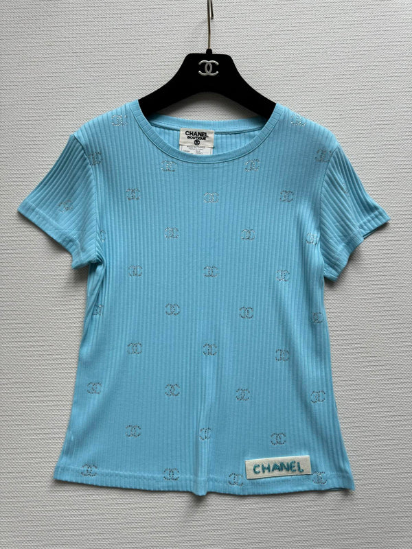 CC Neck Short-sleeve top Blue en Coton 387733