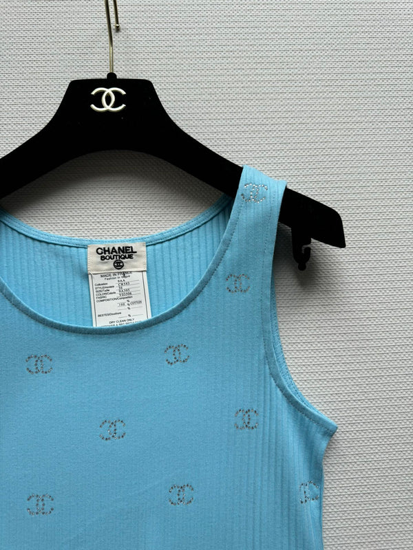 CC Round Neck Vest Blue in Cotton 387732