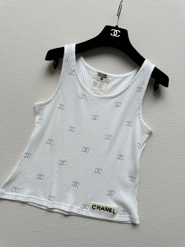 CC Round Neck Vest White in Cotton 387728