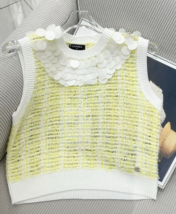 CC 26 Knit Vest Top Pale Yellow in Cotton 387593
