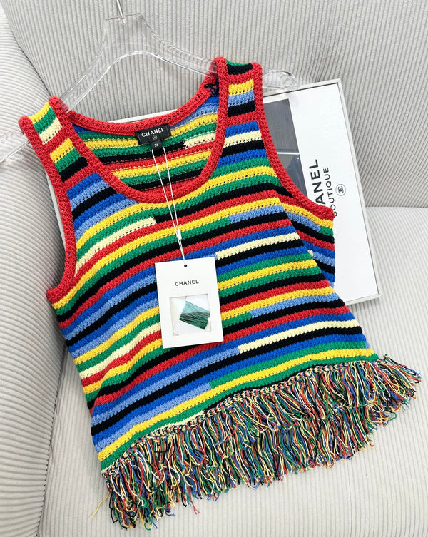 CC 26 Colorful Striped Tassel Knitted Vest/Pad Top in Cotton 387519