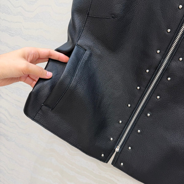 HM Elegant Equestrian-inspired Genuine Jacket Black in Sheepskin