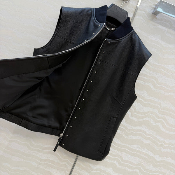 HM Elegant Equestrian-inspired Genuine Jacket Black in Sheepskin