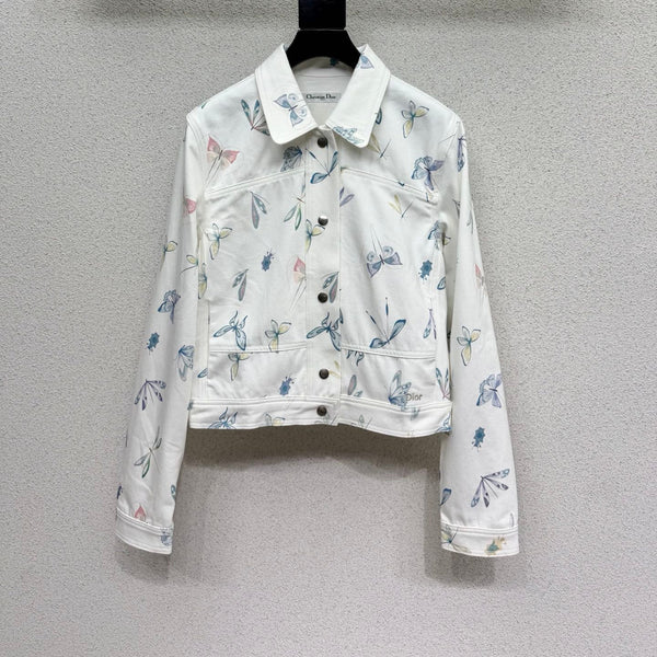 CD Printed Butterfly Jacket White in Cotton 388396