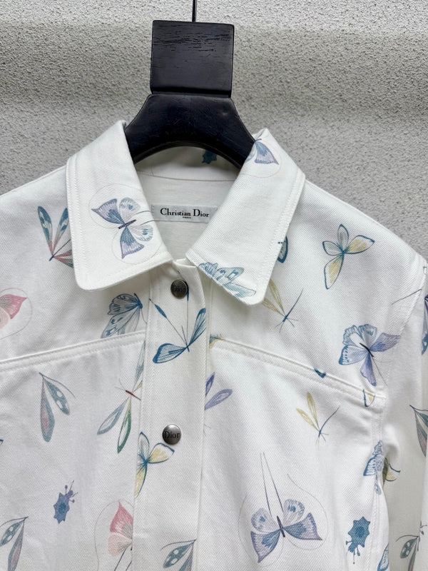 CD Printed Butterfly Jacket White in Cotton 388396