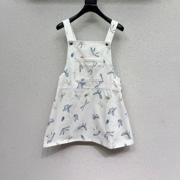 CD Printed Butterfly Overalls Dress White in Cotton 388392