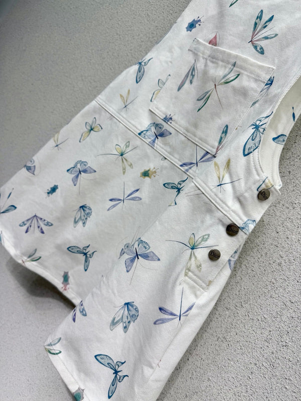 CD Printed Butterfly Overalls Dress White in Cotton 388392
