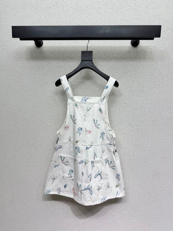CD Printed Butterfly Overalls Dress White in Cotton 388392