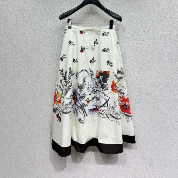 CD Bow Print Midi Skirt White in Cotton 388352
